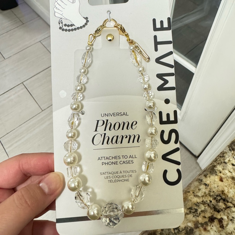 Case-Mate Phone Charm w/ Beaded Pearls & Crystals- Crystal Pearl
